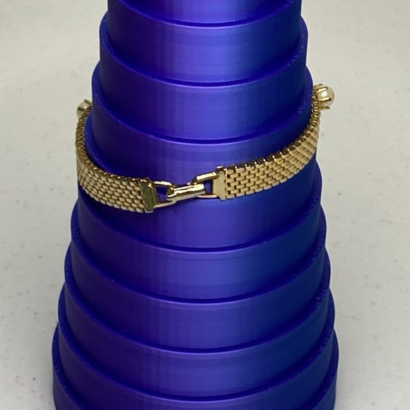 Gold Tone Mesh Faux Pearl Bracelet - Picture 3 of 7